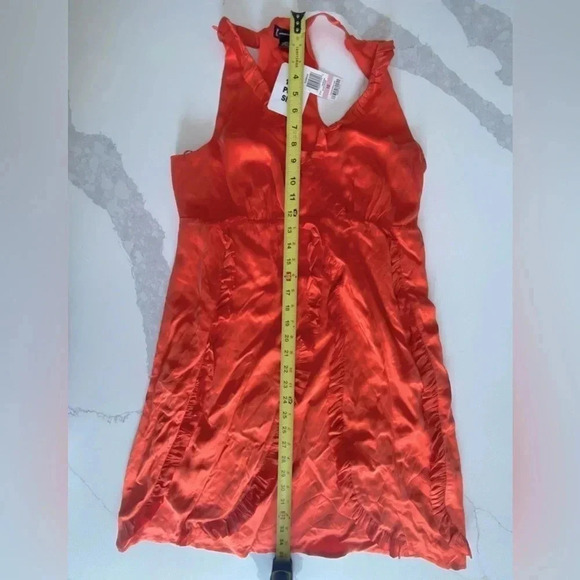 INC 100% Silk Burt Orange Flamenco Ruffled V-Neck Halter Mini Dress 10 NWT - Picture 6 of 10